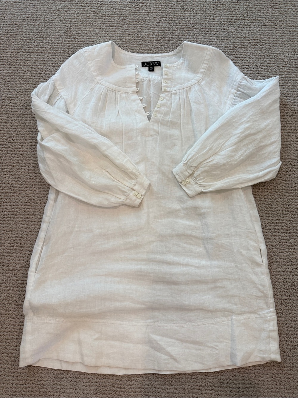 J. Crew Cream Linen Split-Neck Tunic